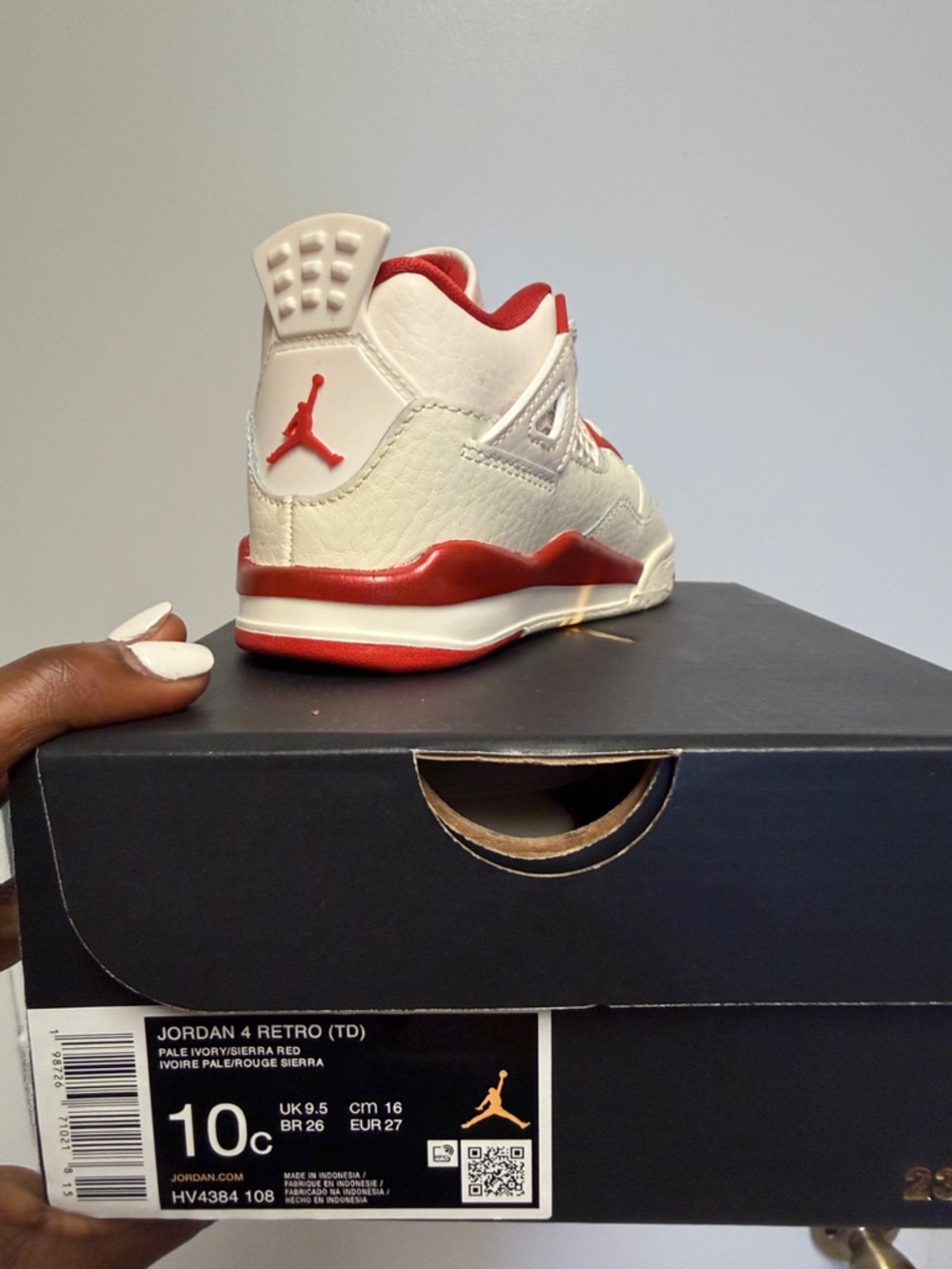 Jordan Toddler 4 in White with Red Accents